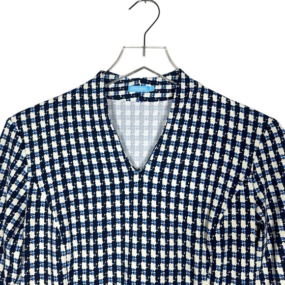 J. McLaughlin Ivana Dress Small Catalina Cloth Navy Off White Check 3/4 Sleeve - Picture 6 of 13